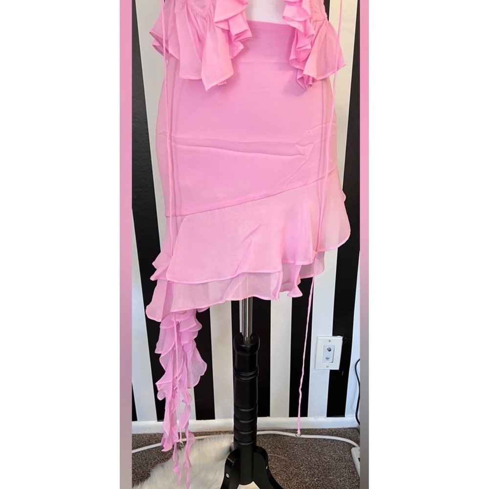 Miss Circle New York Sz S Pink Ruffle Asymmetrical Mini Skirt Fairy Coquette